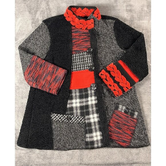 ALI MILES Sweater Coat Jacket Women's L Art To Wear Patchwork Heavyweight Boho - Picture 1 of 6